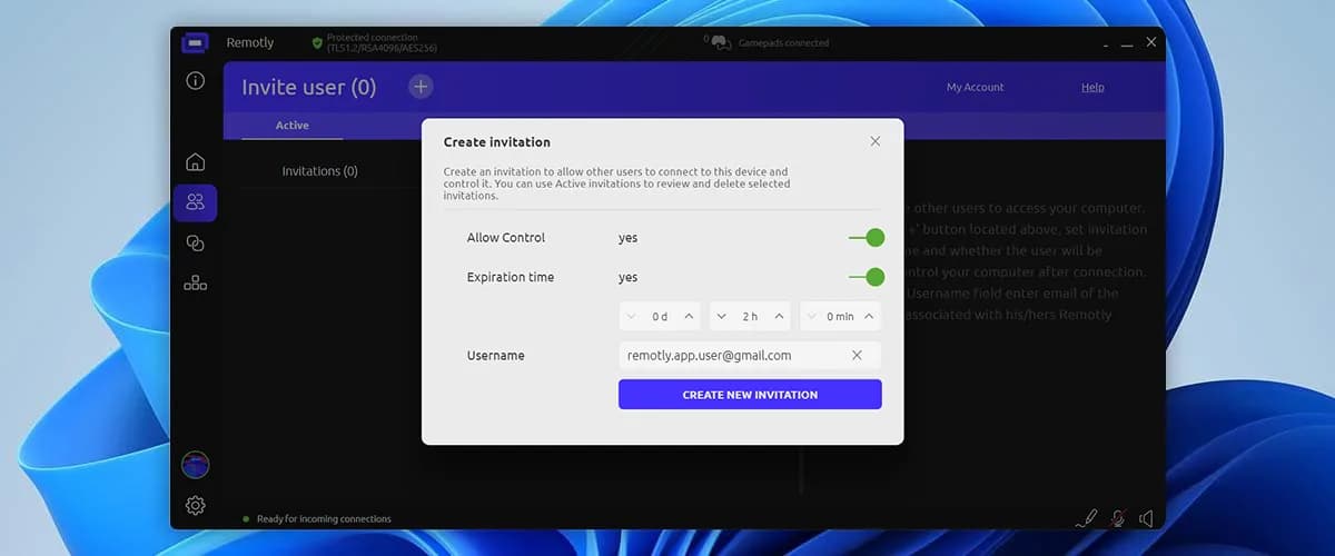 Creating a connection invitation in Remotly
