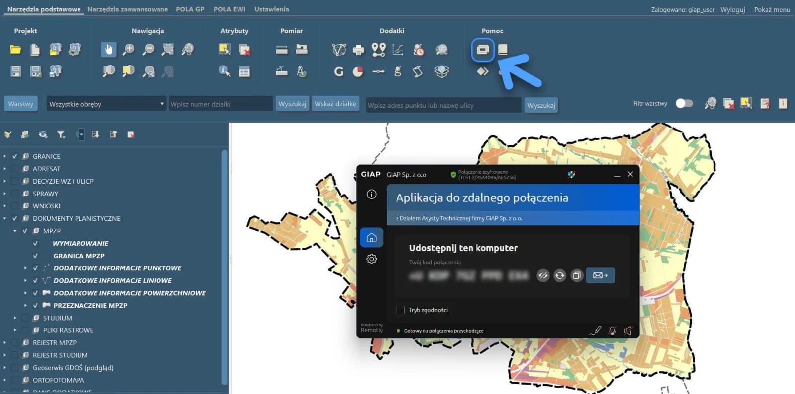 The Remotly QuickSupport module embedded in the PolaMap application