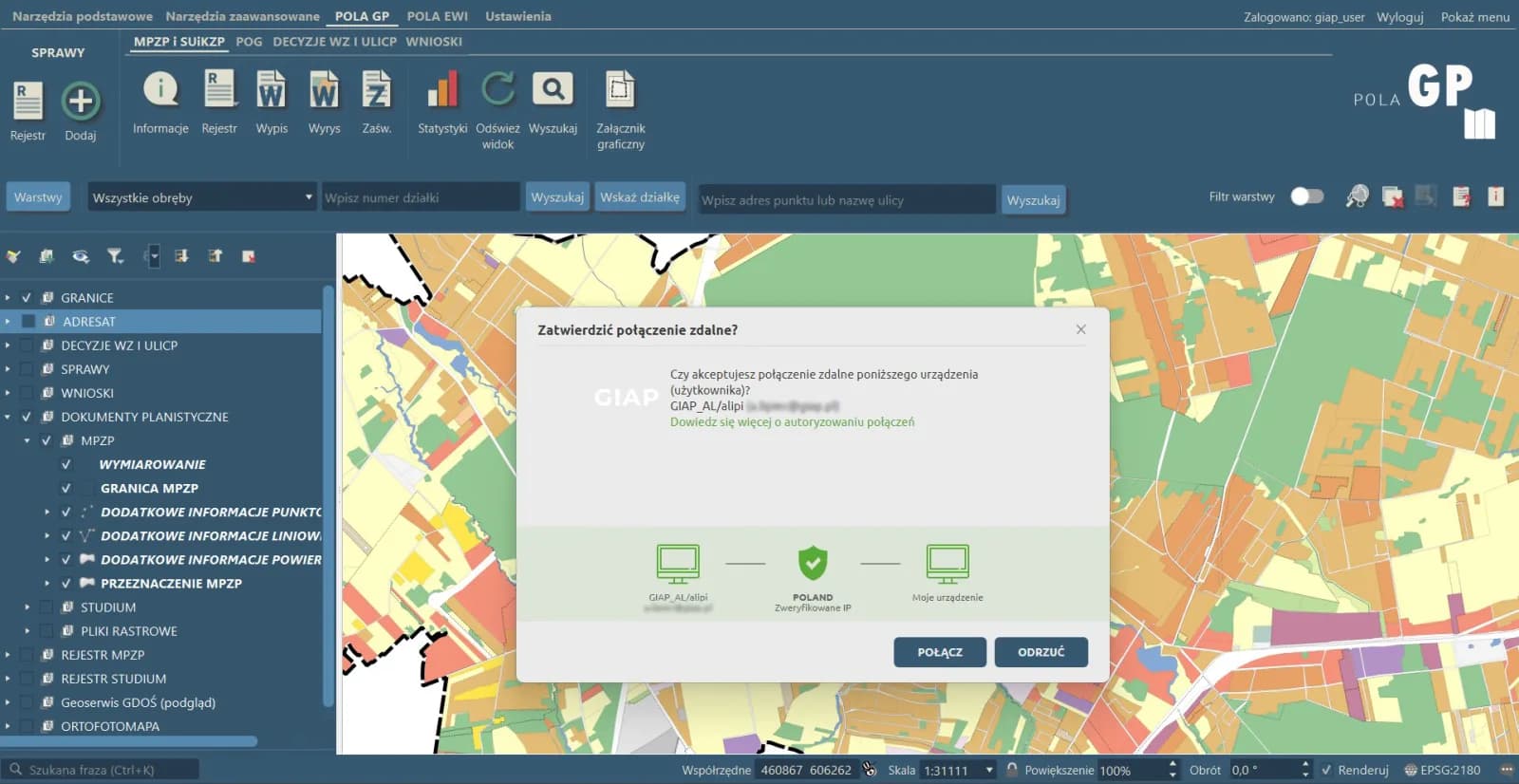 Remote connection confirmation in PolaMap