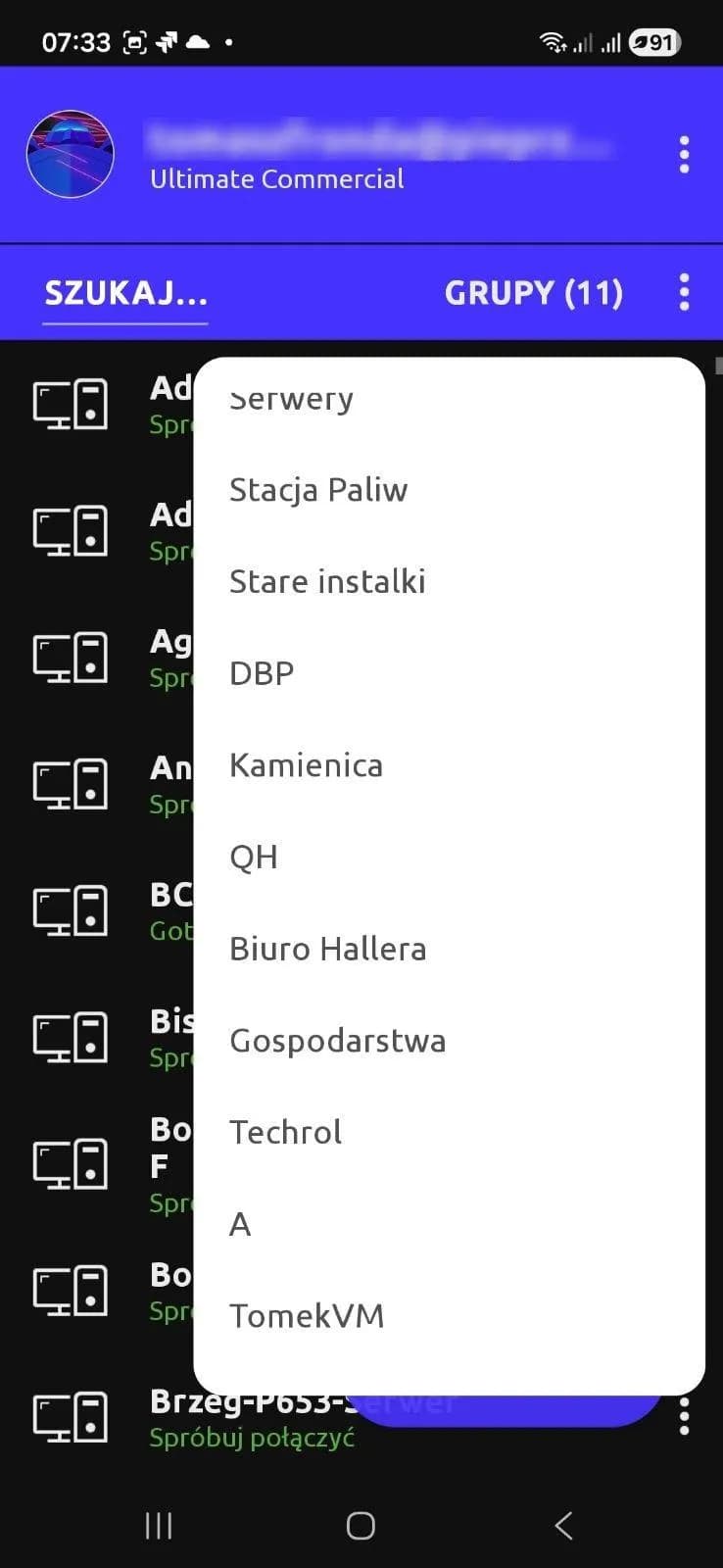 Searching device groups in the Remotly mobile app