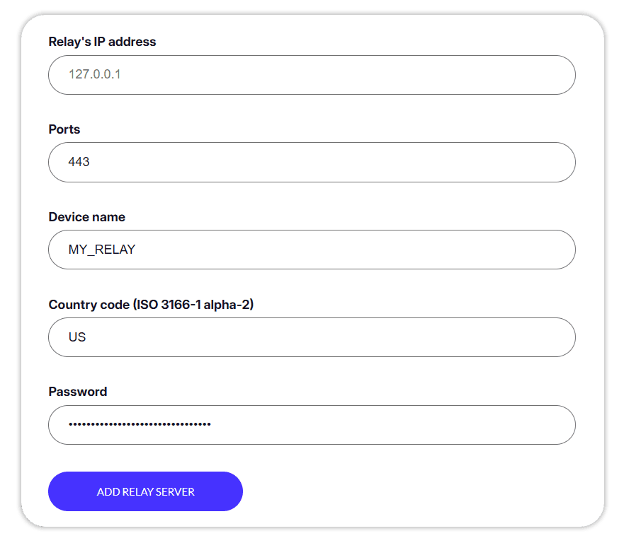 Add relay server form